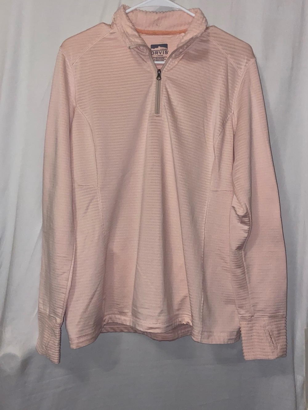 Orvis Women’s Pink Ribbed Quarter Zip Pullover Sweatshirt Size Large